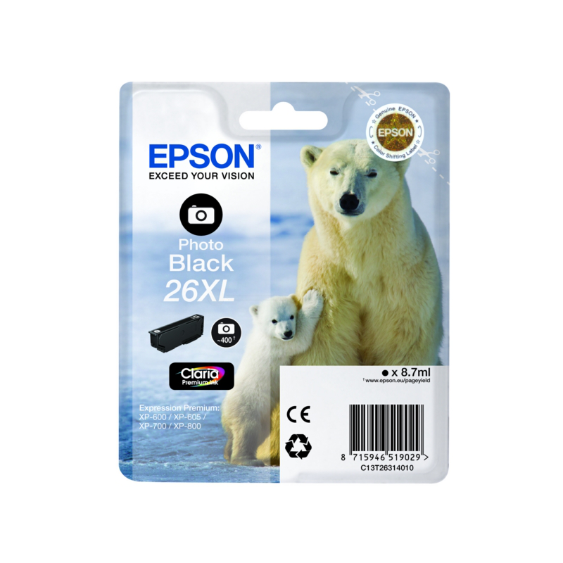 Epson oryginalny ink / tusz C13T26214022, T262140, 26XL, black, 12,2ml, Epson Expression Premium XP-800, XP-700, XP-600 - 1