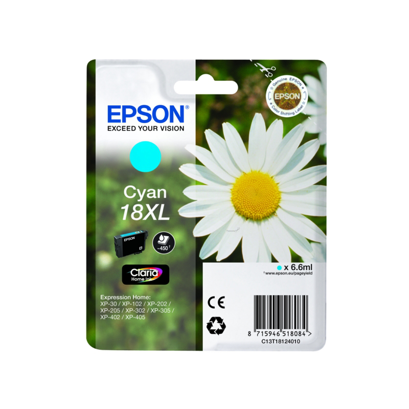 Epson oryginalny ink / tusz C13T18124022, T181240, 18XL, cyan, 6,6ml, Epson Expression Home XP-102, XP-402, XP-405, XP-302 - 1