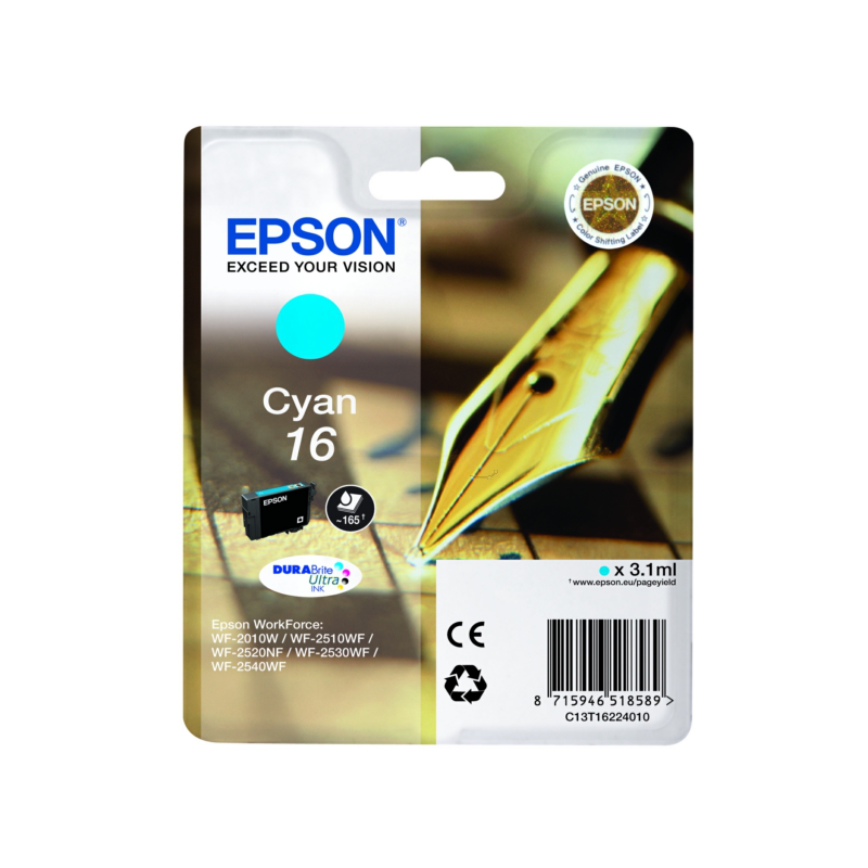Epson oryginalny ink / tusz C13T16224022, T162240, cyan, 3.1ml, Epson WorkForce WF-2540WF, WF-2530WF, WF-2520NF, WF-2010 - 1
