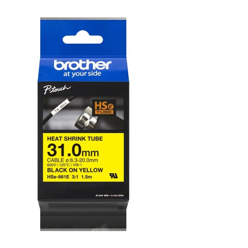Brother oryginalny taśma do drukarek etykiet, Brother, HSE-661E, czarny druk/żółty podkład, 1.5m, 31mm - 1