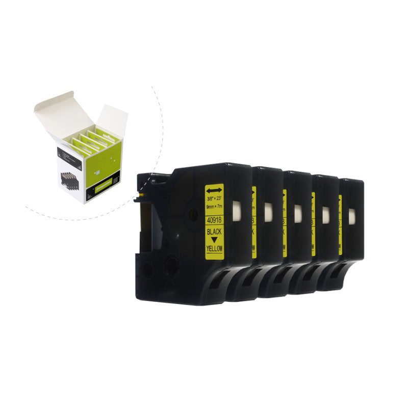 Taśma JetWorld Zamiennik Dymo D1 Czarny na Żółtym 9mm x 7m (5szt.) LM100 , LM120, LM150, LM160, LM200, LM210, LM210D, LM220, LM2
