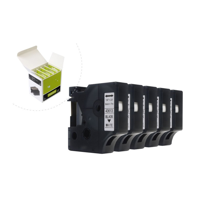 Taśma JetWorld Zamiennik Dymo D1 Czarny na Białym 6mm x 7m (5szt.) LM100, LM100+, LM200, LM300, LM400, LM420P, LM350, LM350D, LM