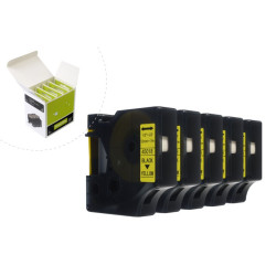 Taśma JetWorld Zamiennik Dymo D1 Czarny na Żółtym 12mm x 7m (5szt.) LM100, LM100+, LM200, LM300, LM400, LM420P, LM350, LM350D, L