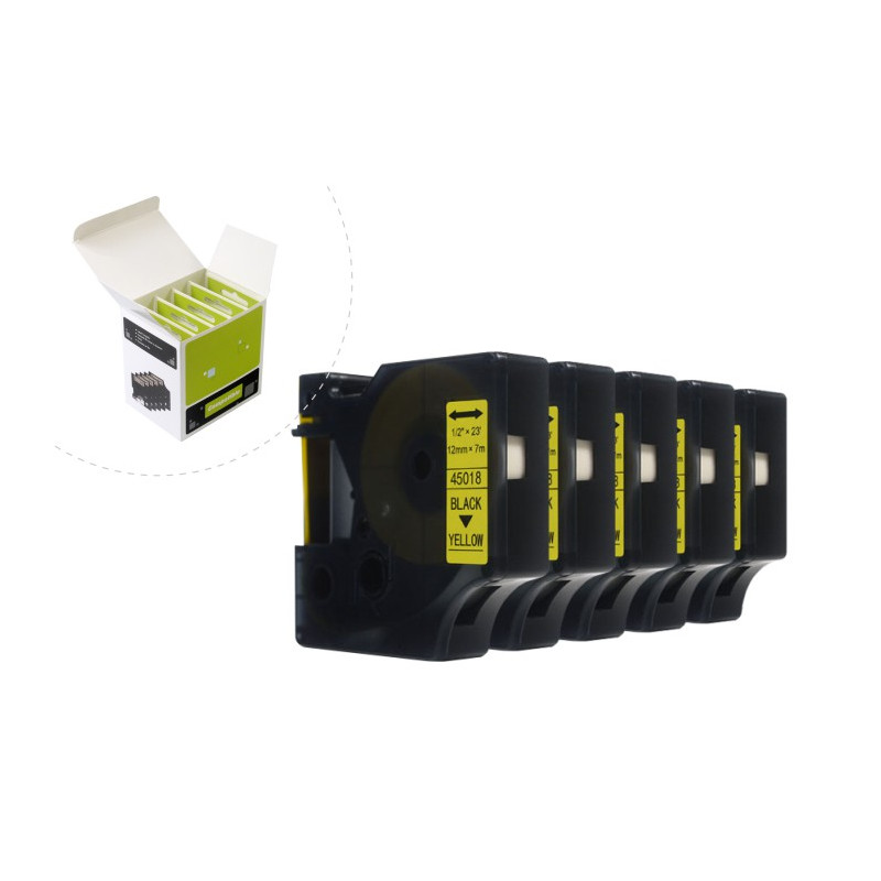 Taśma JetWorld Zamiennik Dymo D1 Czarny na Żółtym 12mm x 7m (5szt.) LM100, LM100+, LM200, LM300, LM400, LM420P, LM350, LM350D, L