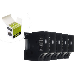 Taśma JetWorld Zamiennik Dymo D1 Biały na Czarnym 12mm x 7m (5szt.) LM100, LM100+, LM200, LM300, LM400, LM420P, LM350, LM350D, L