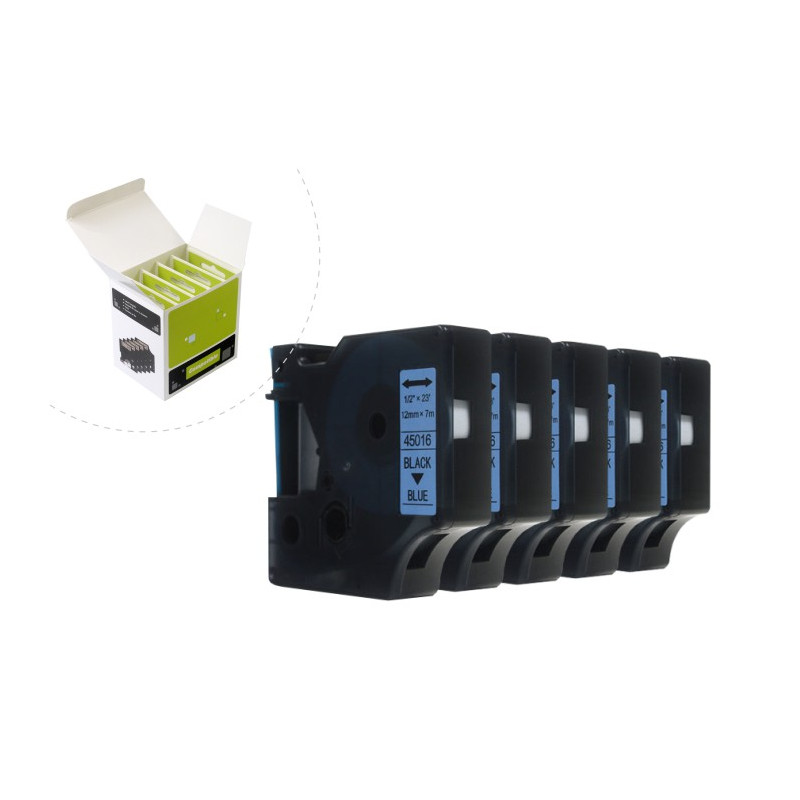 Taśma JetWorld Zamiennik Dymo D1 Czarny na Niebieskim 12mm x 7m (5szt.) LM100, LM100+, LM200, LM300, LM400, LM420P, LM350, LM350