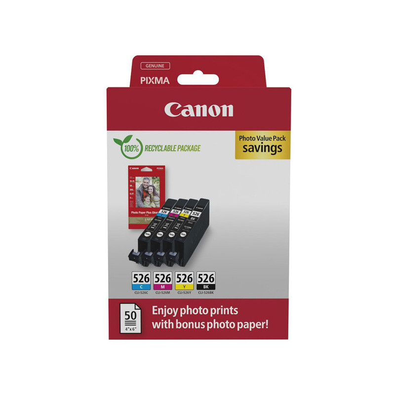 Canon oryginalny ink / tusz CLI-526 CMYK, 4540B019, black/color, 4-pack C/M/Y/K + paper