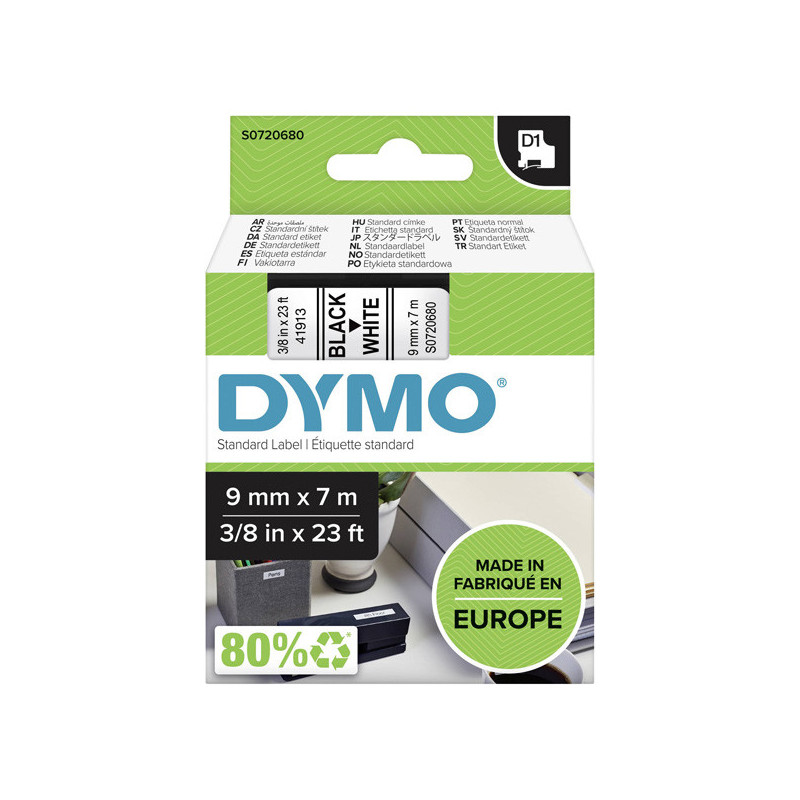 Dymo oryginalny taśma do drukarek etykiet, Dymo, 40913, S0720680, czarny druk/biały podkład, 7m, 9mm, D1