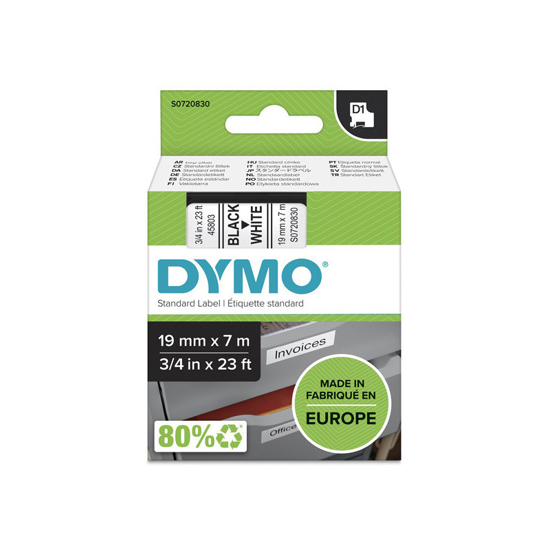 Dymo oryginalny taśma do drukarek etykiet, Dymo, 45803, S0720830, czarny druk/biały podkład, 7m, 19mm, D1
