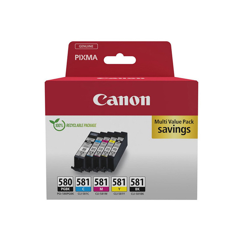 Canon oryginalny ink / tusz PGI-580 PGBK/CLI-581 CMYK, 2078C008, CMYK, blister z ochroną, 1*11.2 + 4*5.6ml, 5-pack
