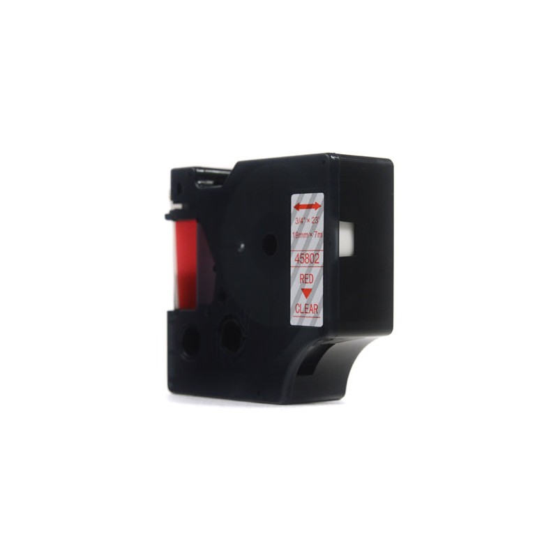 Taśma JetWorld Zamiennik Dymo D1 Czerwony na Przezroczystym, 19mm x 7m (45802) (S0720820)