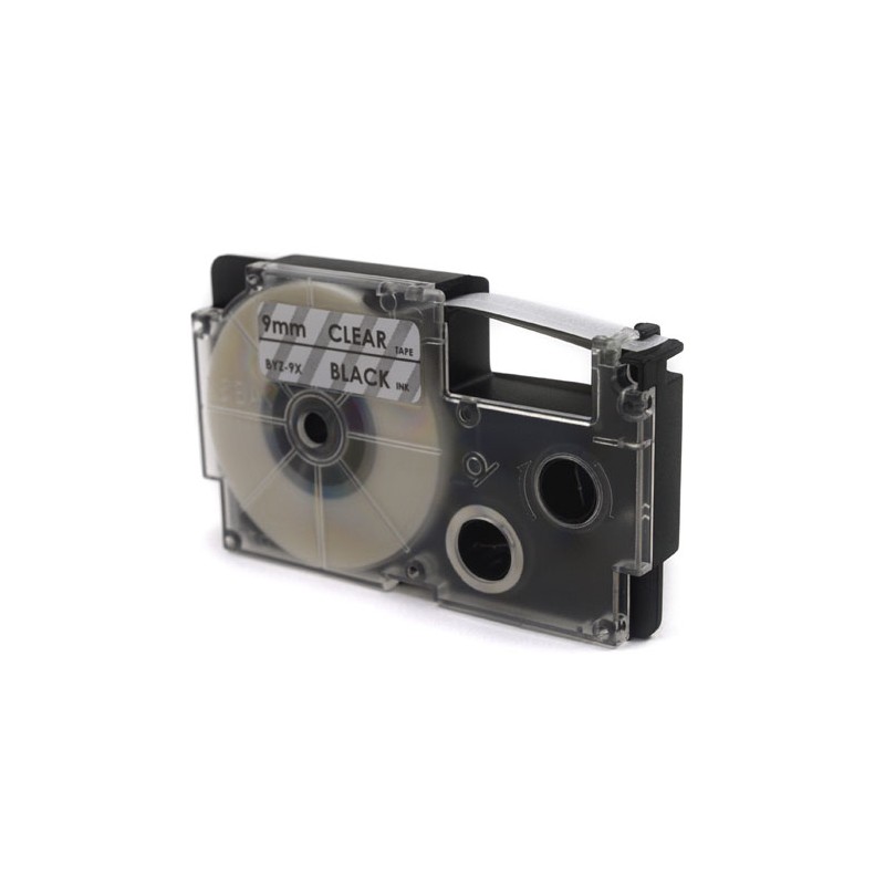 Taśma JetWorld Zamiennik Casio Czarny na Przezroczystym 9mm x 8m (PT-9X1, PT9X1, XR-9X1, XR9X1)