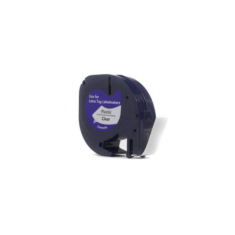 Taśma JetWorld Zamiennik Dymo LabelWriter Czarny na Przezroczystym, 12mm x 4m LetraTag LT100H, LT100T, LT100, QX50, XR (12267, 1