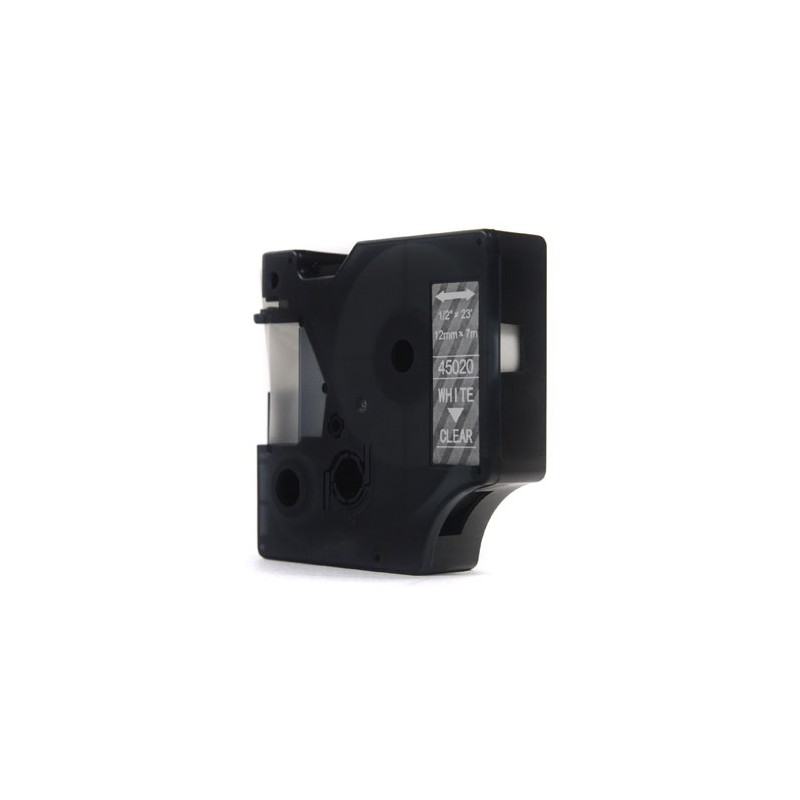 Taśma JetWorld Zamiennik Dymo D1 Biały na Przezroczystym 12mm x 7m LM100, LM100+, LM200, LM300, LM400, LM420P, LM350, LM350D, LM