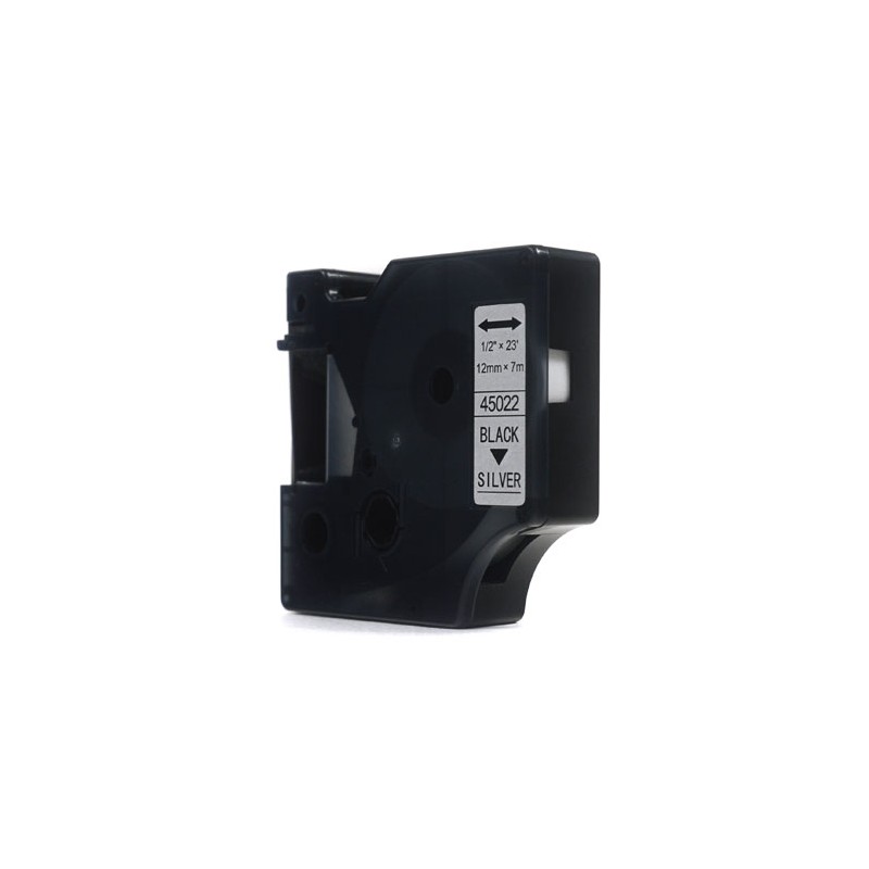 Taśma JetWorld Zamiennik Dymo D1 Czarny na Srebrnym 12mm x 7m LM100, LM100+, LM200, LM300, LM400, LM420P, LM350, LM350D, LM360D,