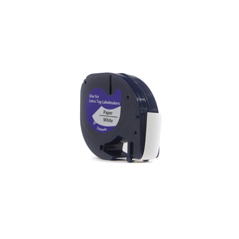 Taśma (papierowa) JetWorld Zamiennik Dymo LetraTag Czarny na Białym, 12mm x 4m (59421, 91200, 91330, 91220) (S0721500, S0721510)